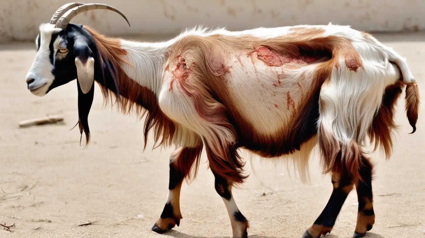 Goat with Skin Disease Brown Wounds on Body