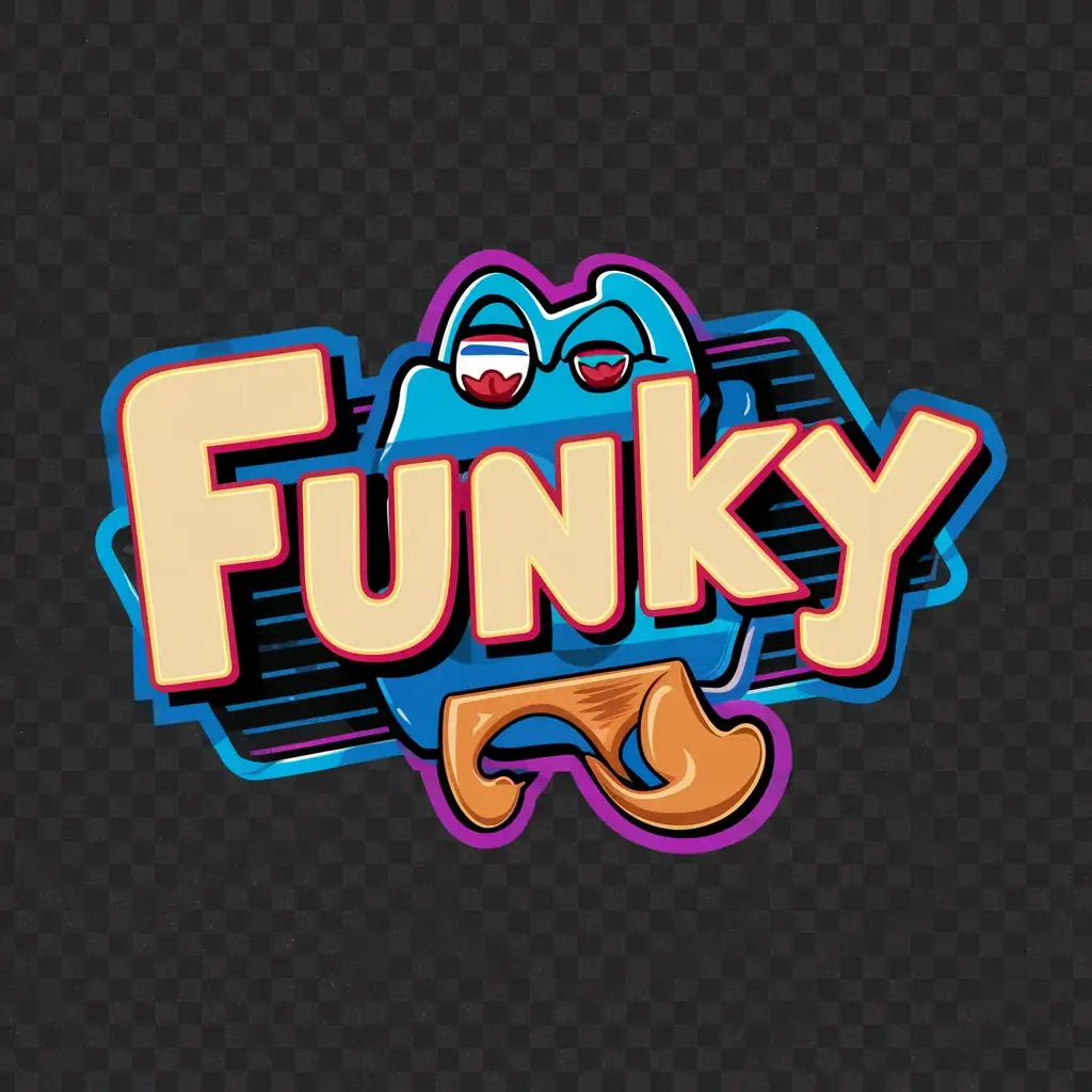 a logo design,with the text "Funky", main symbol:retro design with a goofy twist. 80's neon colors and shapes. Transparent background.,complex,clear background