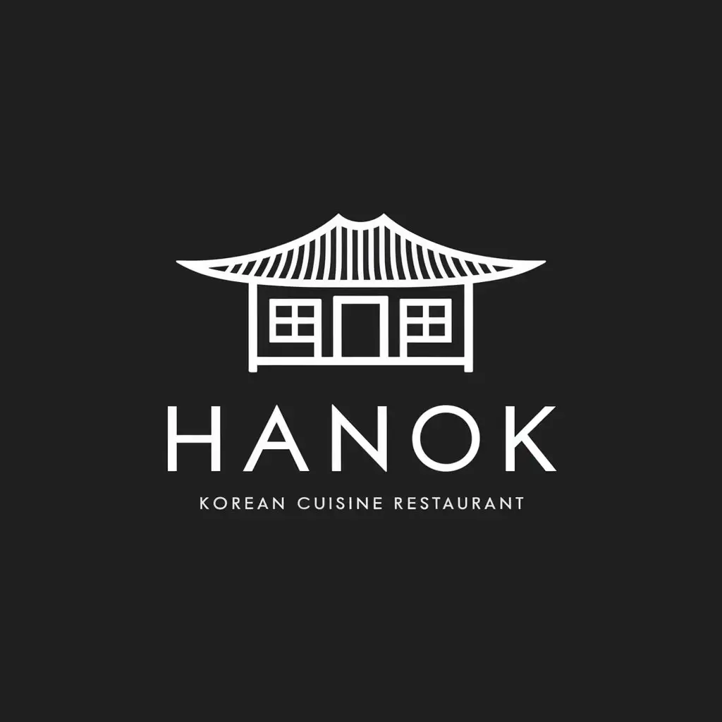a logo design,with the text "Hanok", main symbol:Restaurant of Korean cuisine. Hanoak - traditional Korean house 14th century,Minimalistic,be used in Restaurant industry,clear background