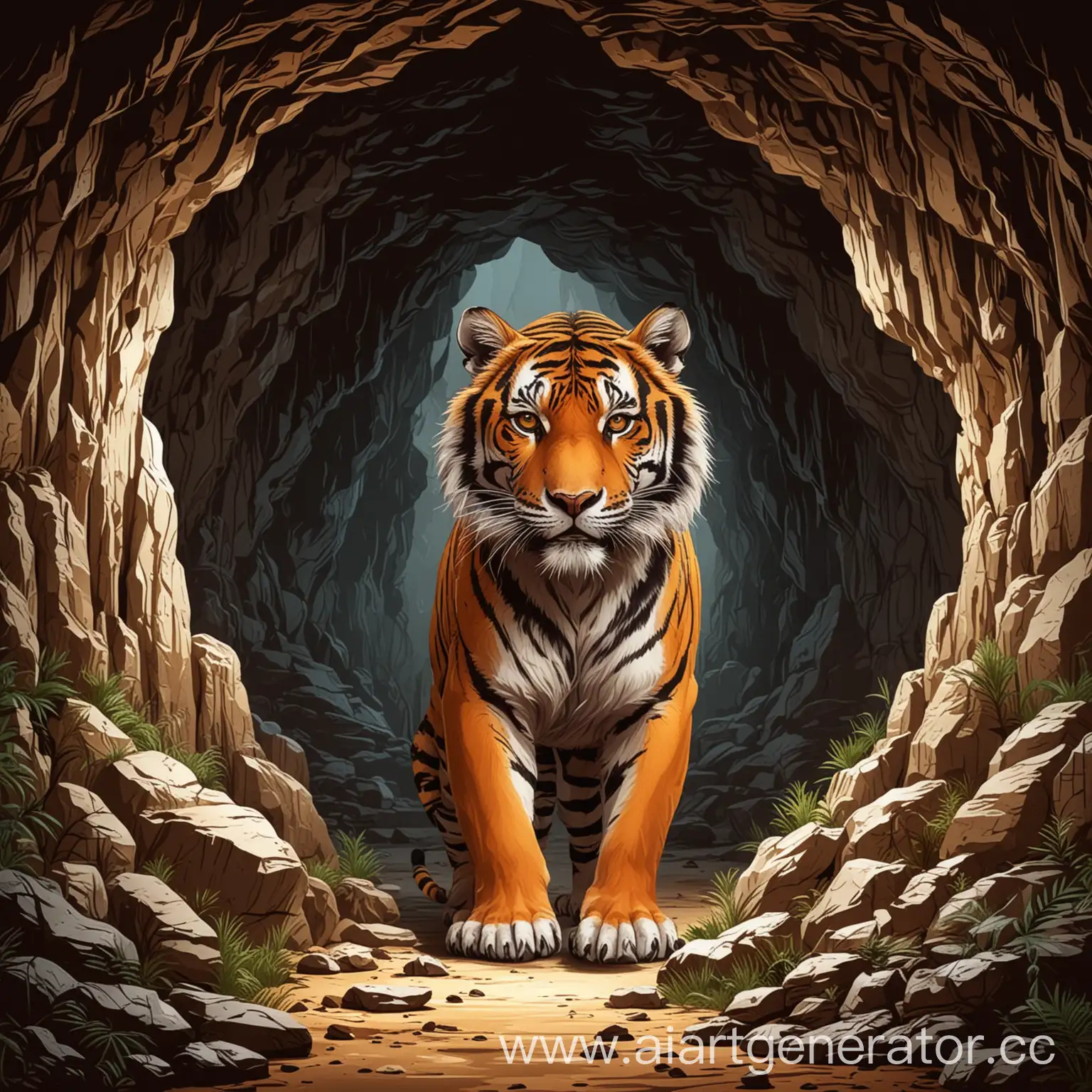 Mystical-Cave-of-the-Wise-Tiger-Vector-Art