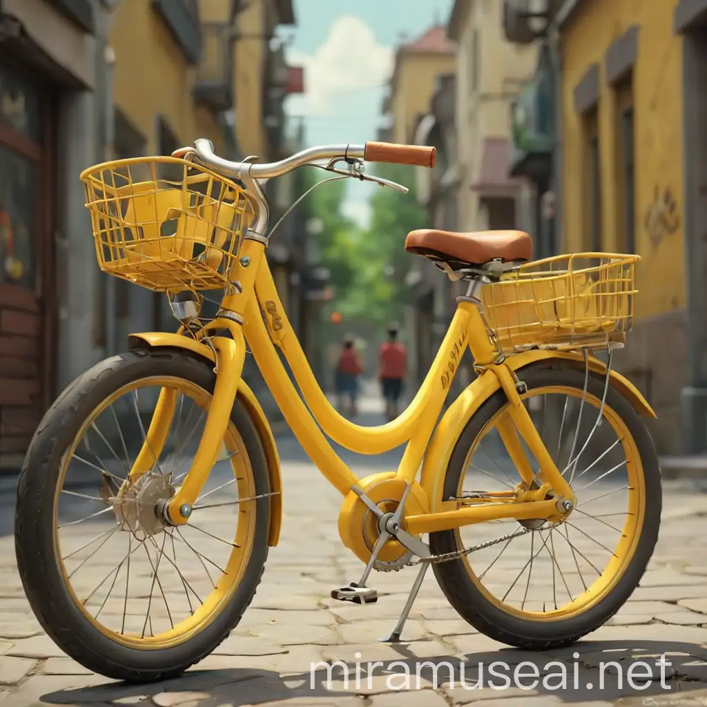 2D cartoon, yellow bicycle