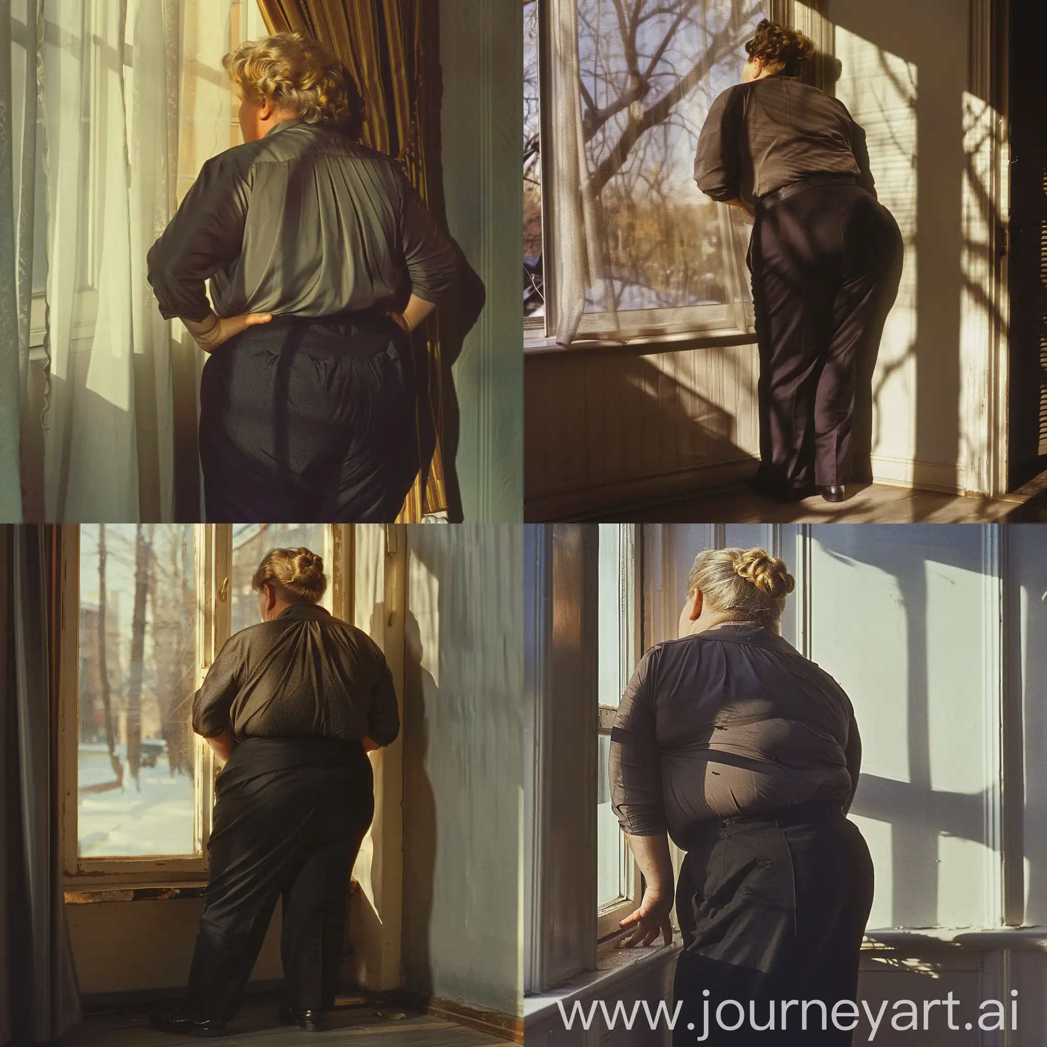 Retro-Household-Portrait-Elderly-Woman-by-the-Window-in-Winter-Light