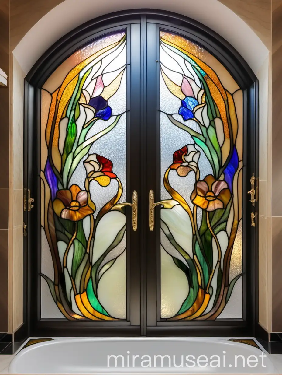 Art Nouveau Stained Glass Flowers Adorning Bathroom Door
