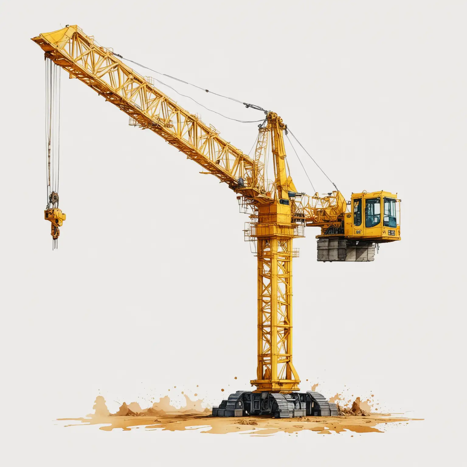 Watercolor Yellow Construction Crane on White Background