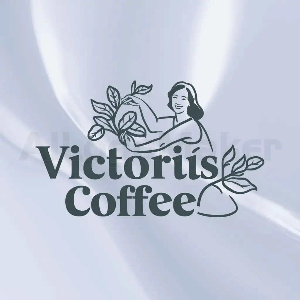 LOGO-Design-For-Victorias-Coffee-Woman-Harvesting-Coffee-Beans-on-Clear-Background