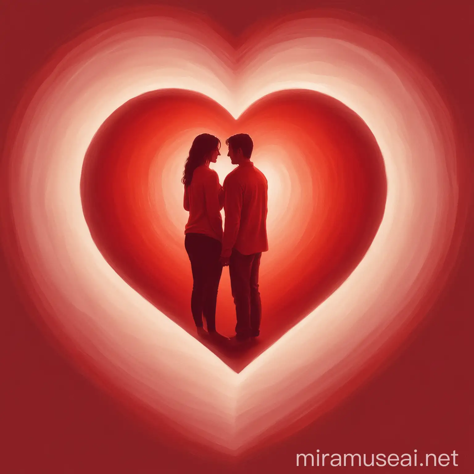 Serene Couple Embraced Inside Red Heart Romantic Love Portrait
