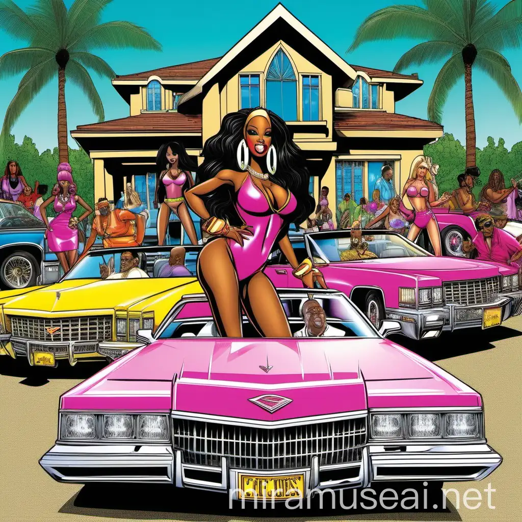 Flashy Thug Rappers and African American Barbie Women in Exotic Car Rally