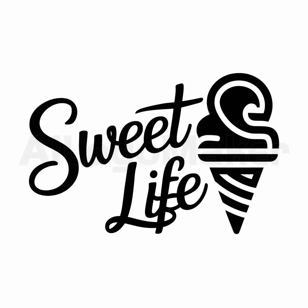 a logo design,with the text "Sweet Life", main symbol:an Black ice cream cone,complex,be used in food industry,clear background