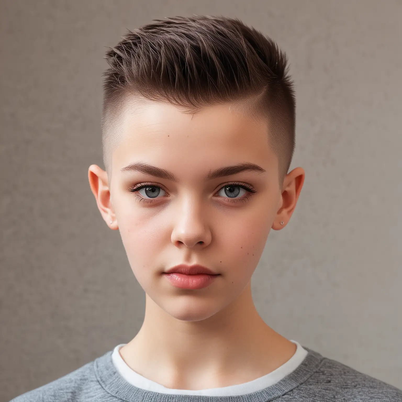 Young girl with very short flattop haircut, fade haircut 