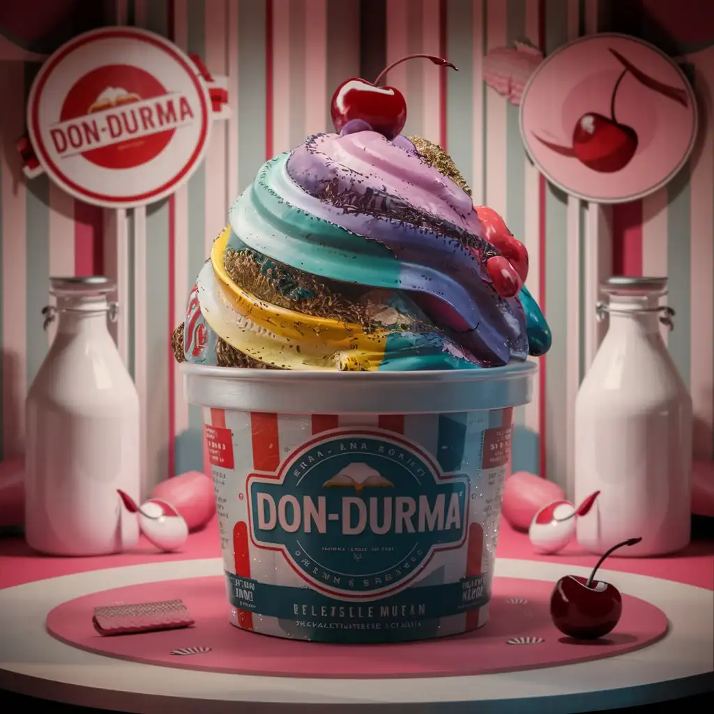 3d tub of ice cream with the brand name Don-Durma on it