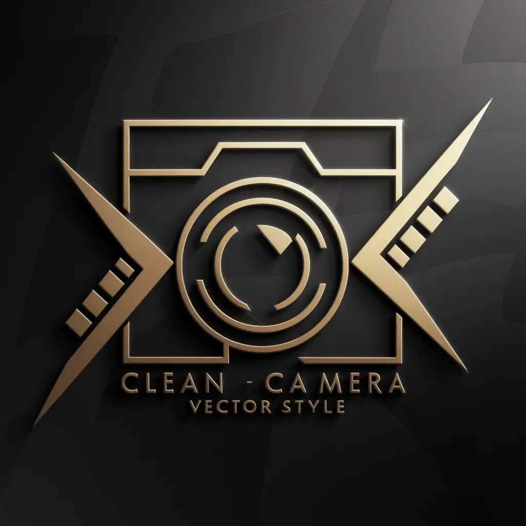 логотип выполненный в векторном стиле на чёрном фоне для фотографа, чёткие линии, дизайнерское решение, в высоком разрешении, современный, уникальный логотип, симметрия, золотистый цвет