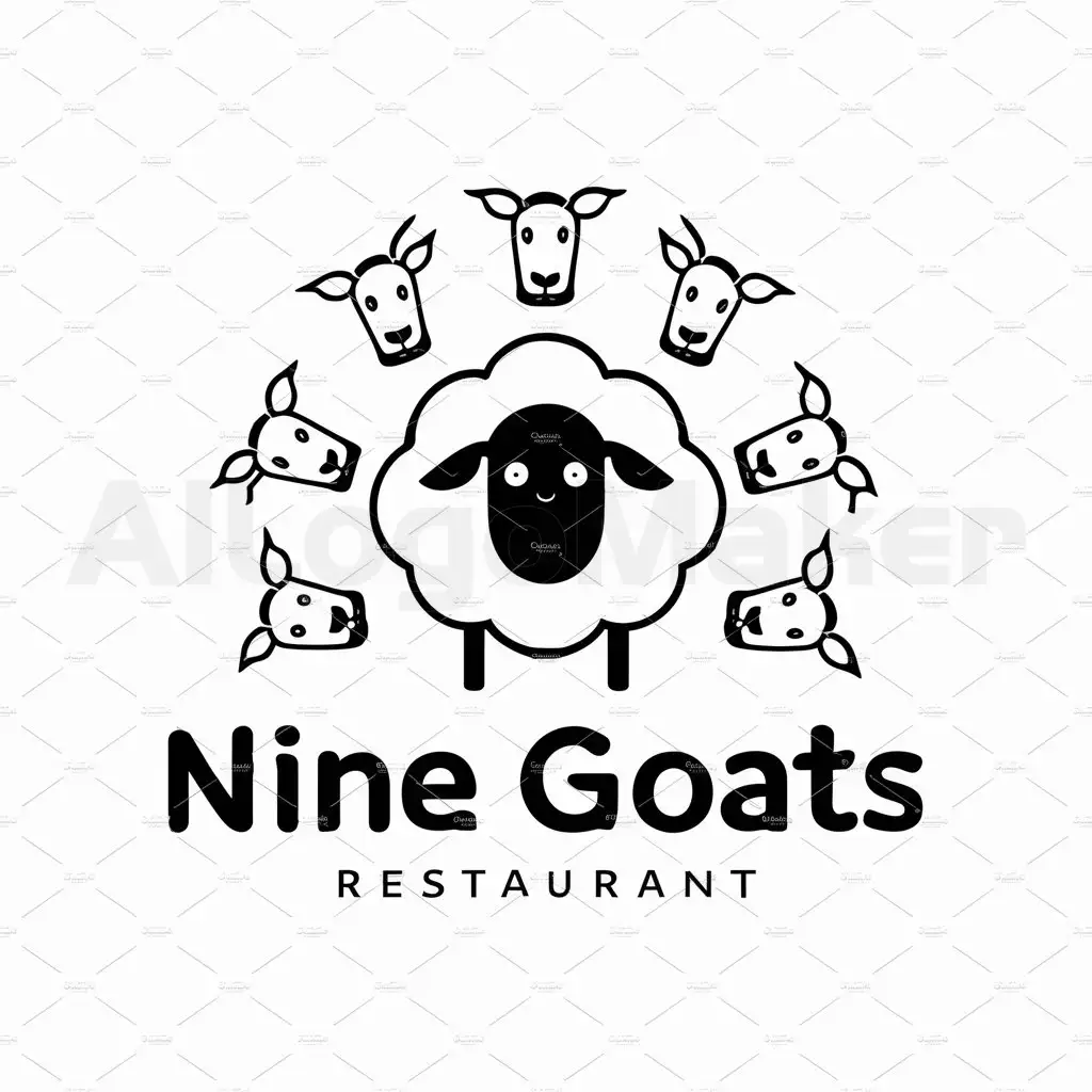 a logo design,with the text "nine goats", main symbol:sheep, number 9,Moderate,be used in Restaurant industry,clear background