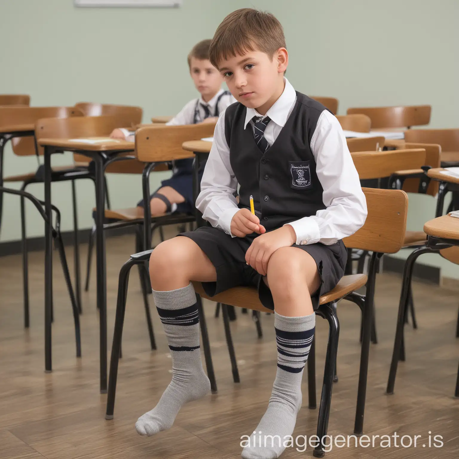 Schoolboy-in-Socks-Engaged-in-Classroom-Learning