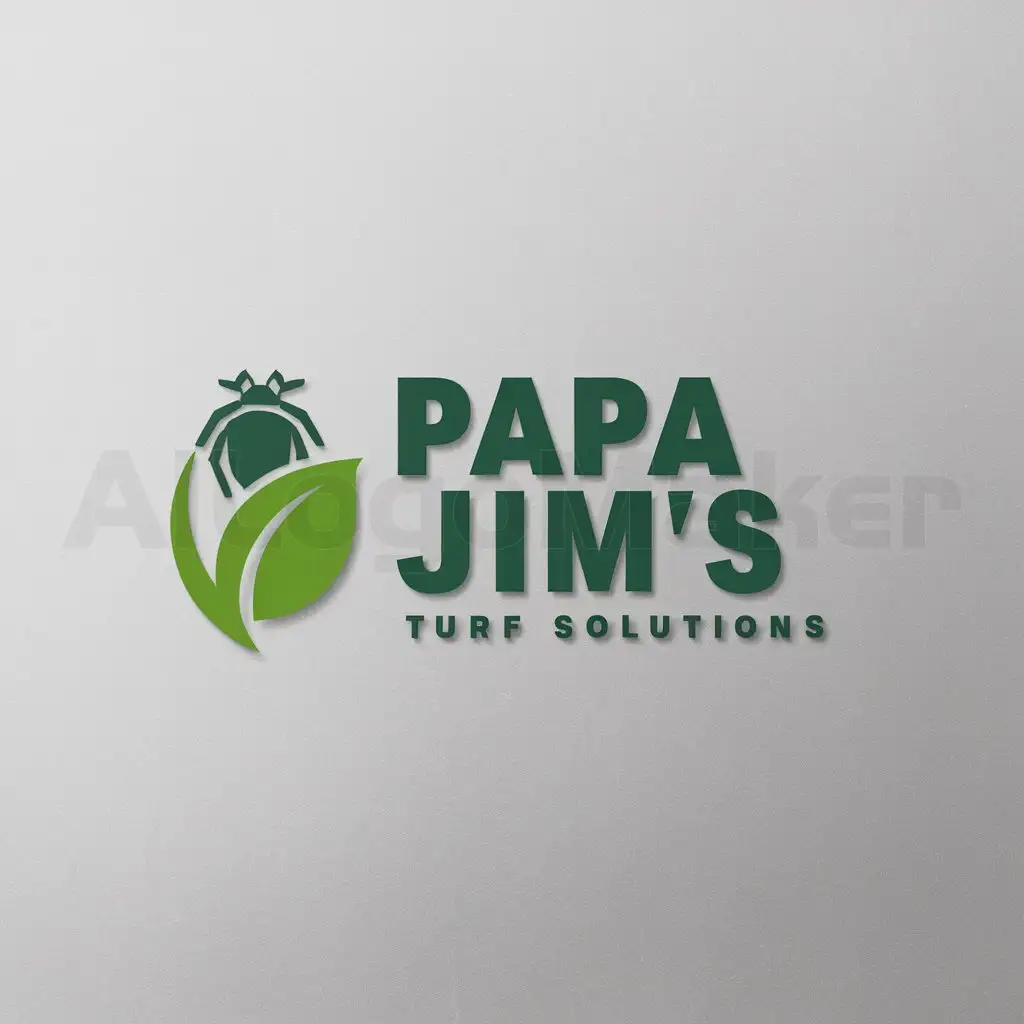 LOGO-Design-for-Papa-Jims-Turf-Solutions-Bug-on-Plant-Concept-for-Lawn-Care