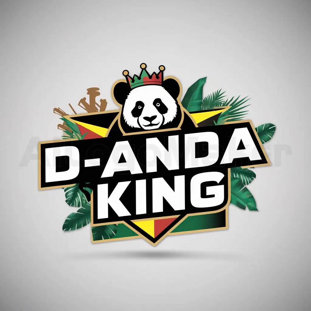 a logo design,with the text "D-PANDA KING", main symbol:REGGAE, JUNGLE, PANDA KING, JAMAICA,Moderate,clear background