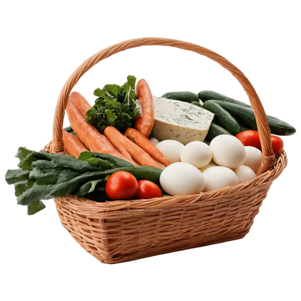 Fresh-Market-Basket-PNG-Image-Vegetables-Fish-Eggs-Sausages-Milk-Cheese