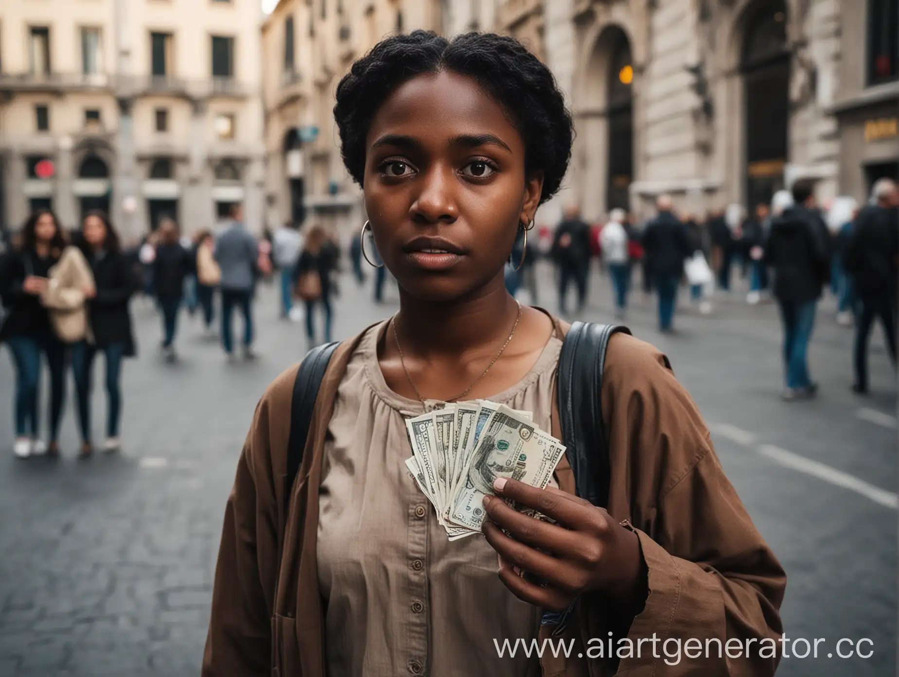 Темнокожий человек просит денег в Милане