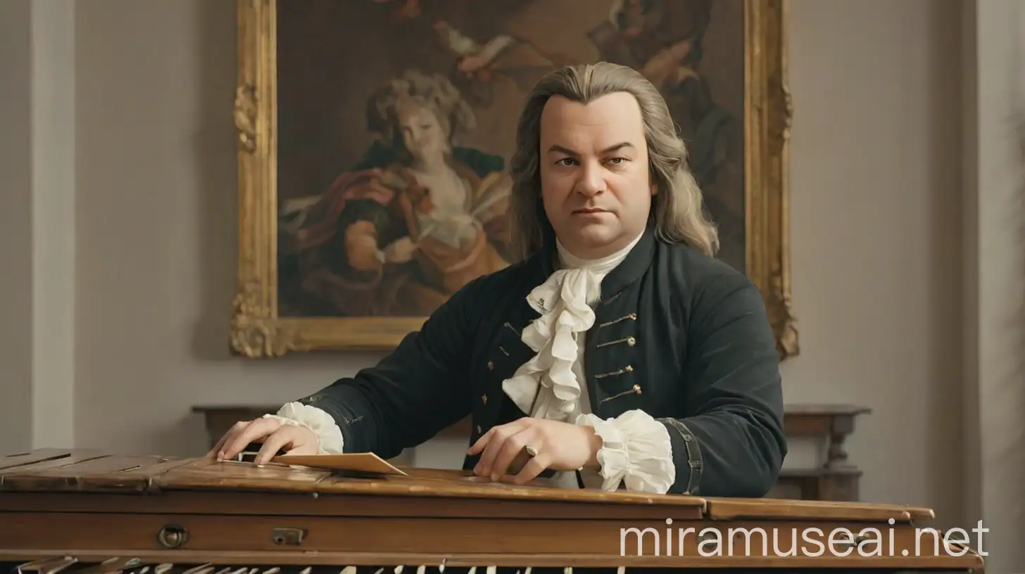 Johann Sebastian Bach playing an harpsichord