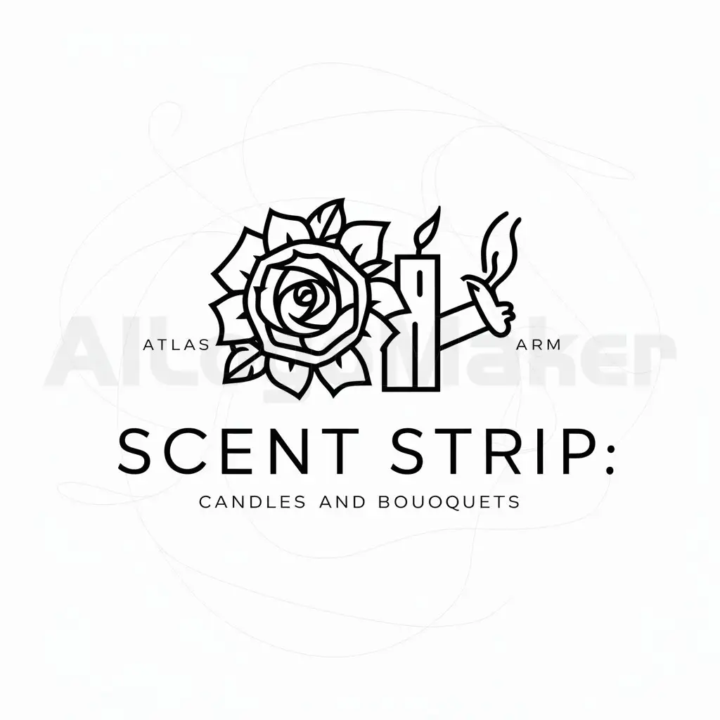 a logo design,with the text "Scent strip: candles and bouquets", main symbol:Atlas bouquet of roses and arm candle,complex,be used in Internet industry,clear background