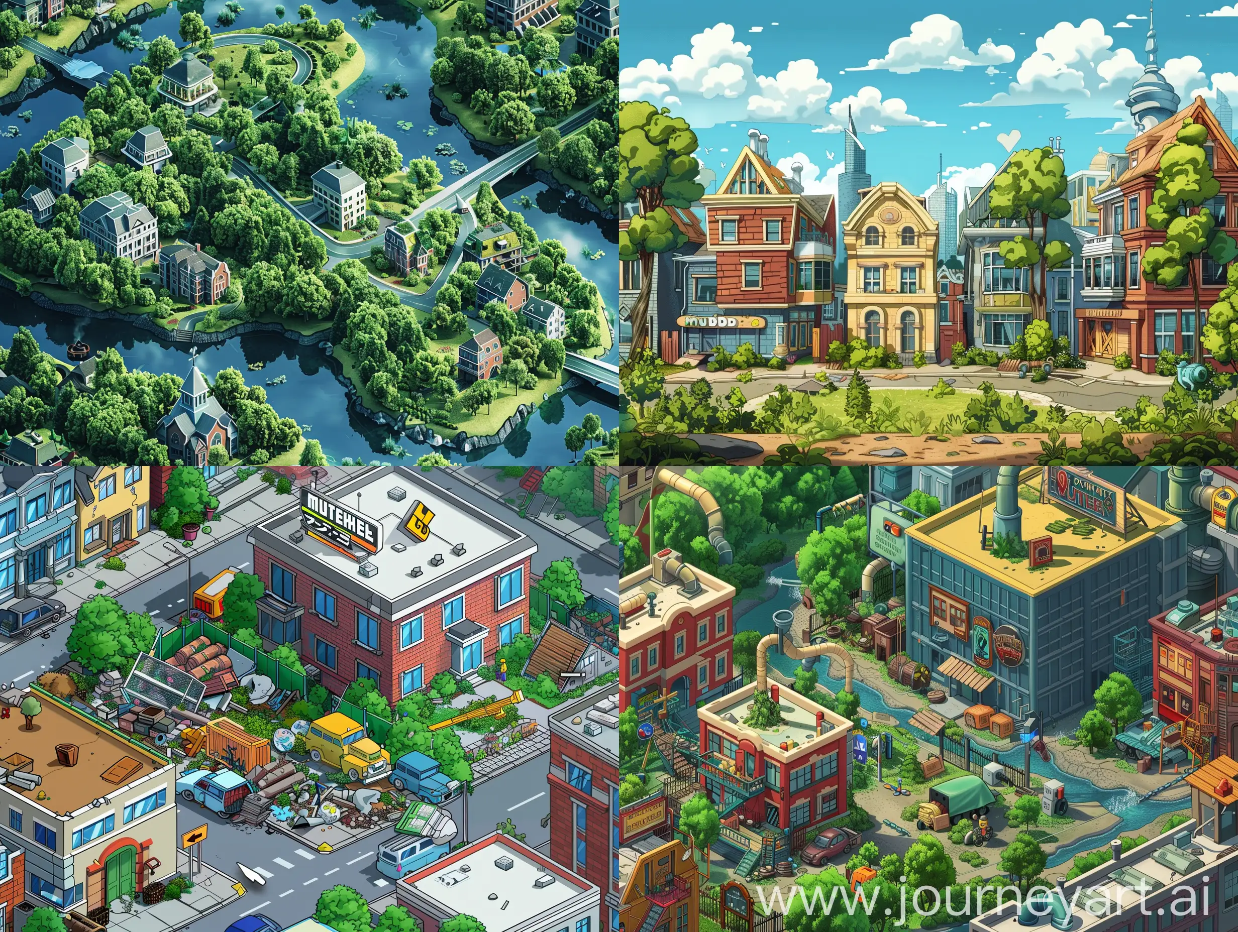Мудборд для онлайн игры про экологию в городе, где нужно решать экологические проблемы этого города
