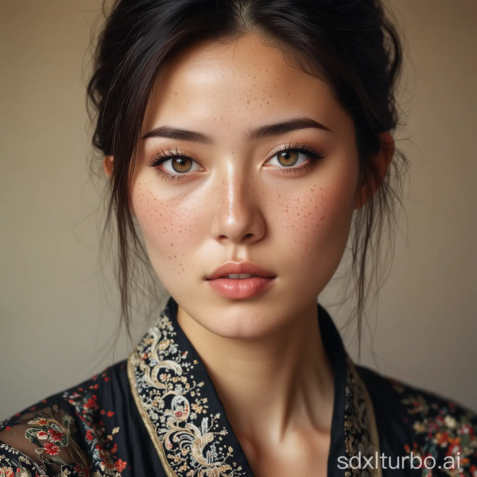 Elegant-Oriental-Woman-with-Freckles-in-Fashionable-Attire