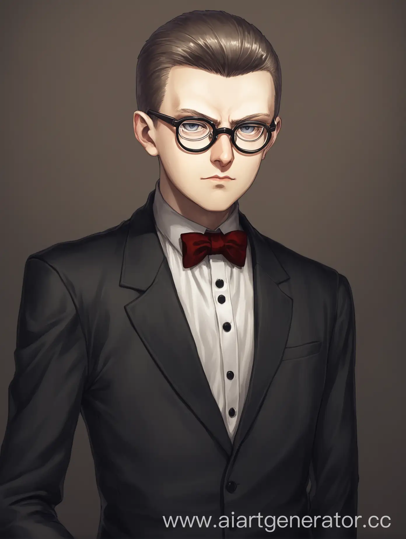 молодой Дмитрий Дмитриевич Шостакович в очках в стиле игры Fate/Grand Order