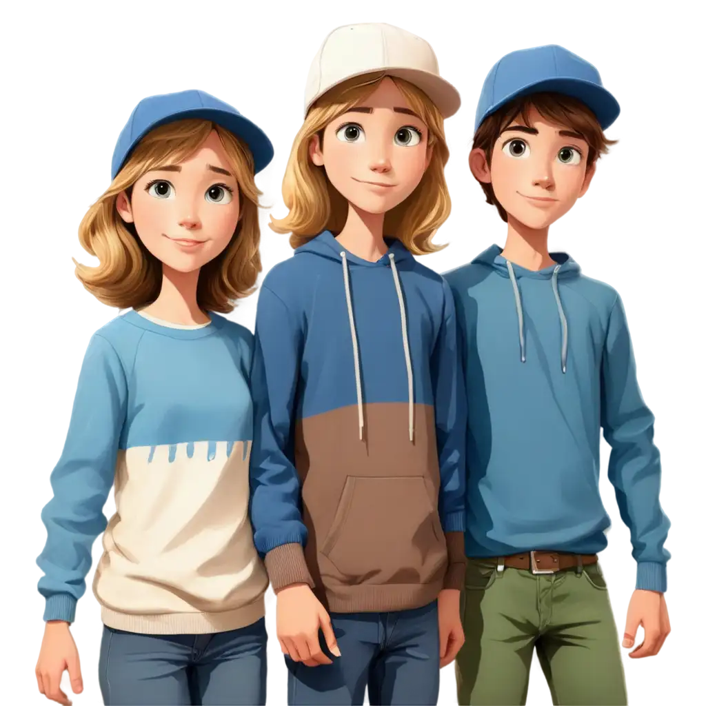 PNG-Image-of-CartoonStyle-Painting-Featuring-Two-Boys-and-a-Girl