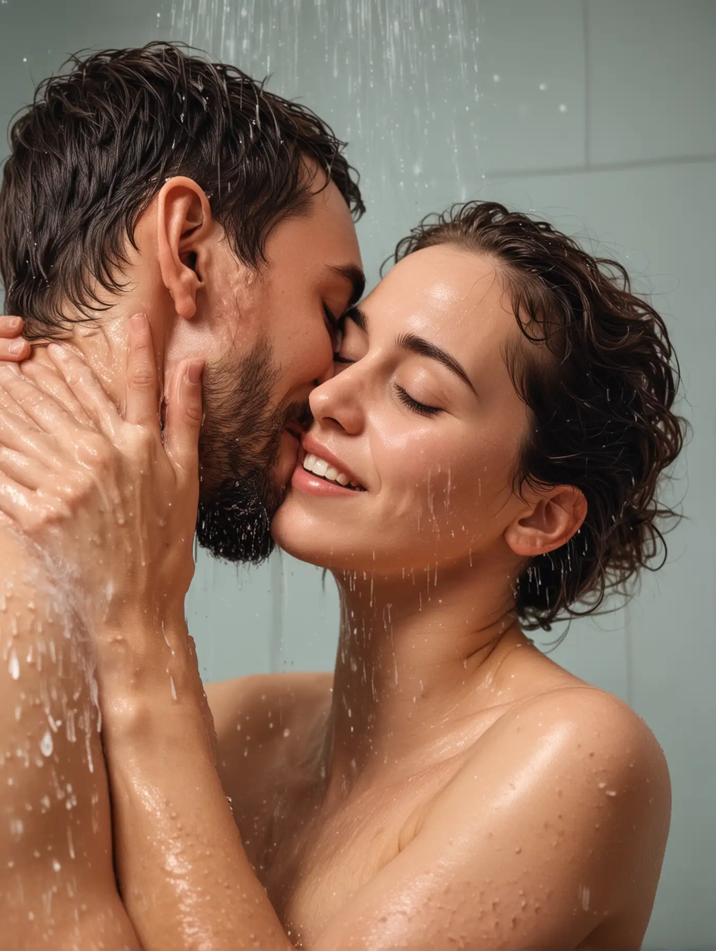 Intimate Couple Embracing in a Relaxing Shower