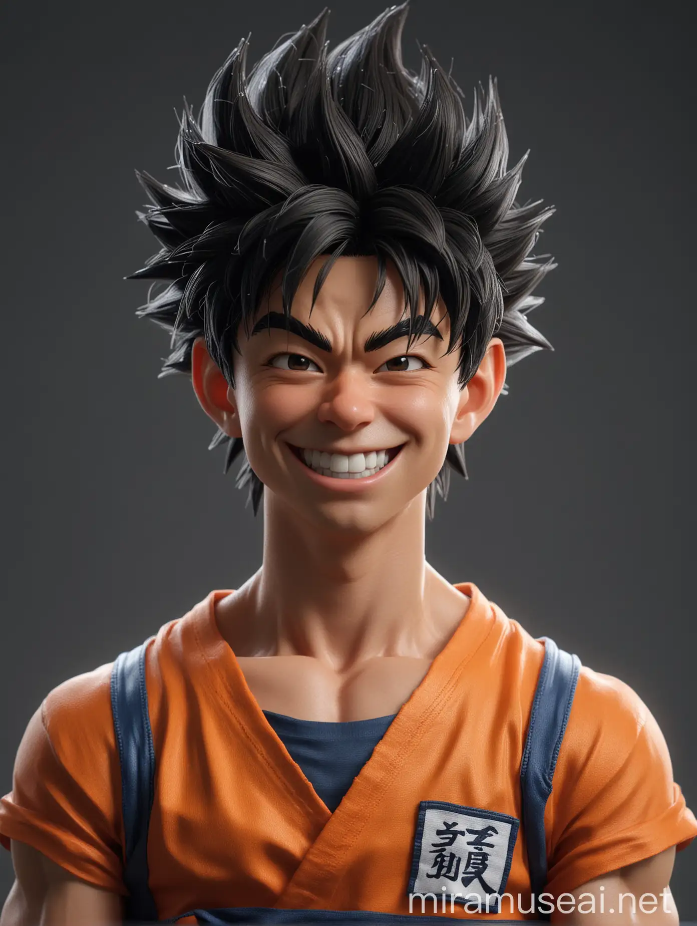 Realistic 8K Portrait of Goku Smiling in Orange Gi
