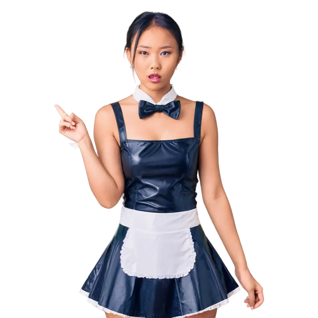 asiatische frau in latex maid costüm