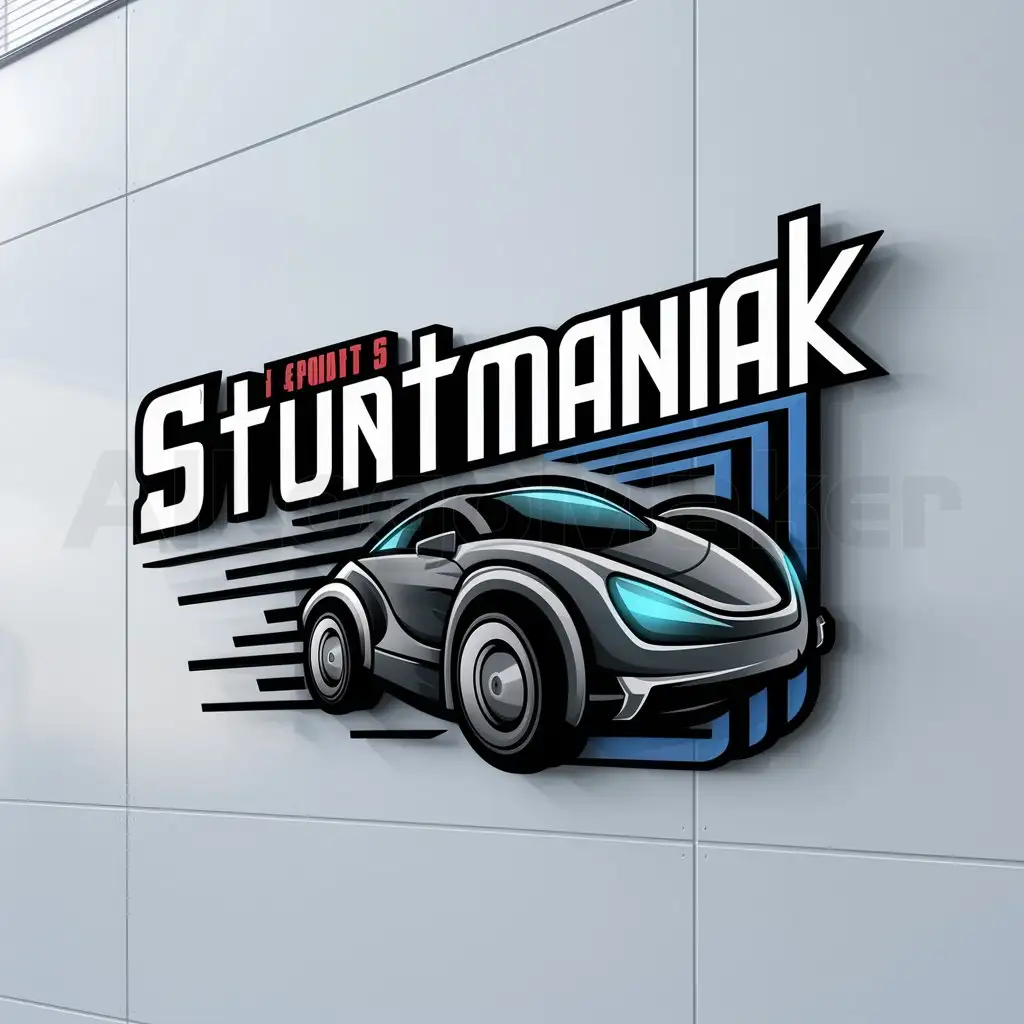 a logo design,with the text "StuntManiak", main symbol:'Auto' drives against a 'wall', (German to English translation). The input is not NSFW.,Moderate,be used in Gaming industry,clear background