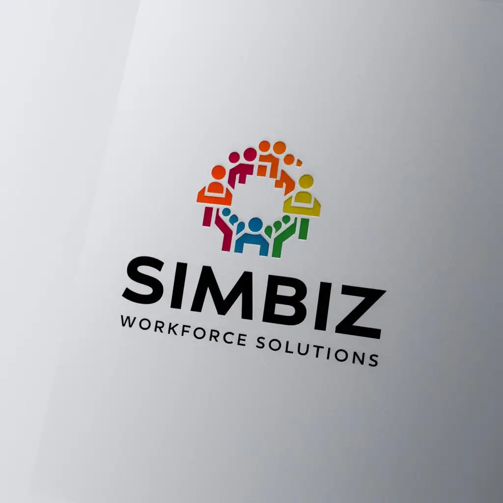 a logo design,with the text "SimBiz Workforce Solutions", main symbol:people, circle, multicolor, connecting, working together, multi-industry,,Minimalistic,be used in Finance industry,clear background