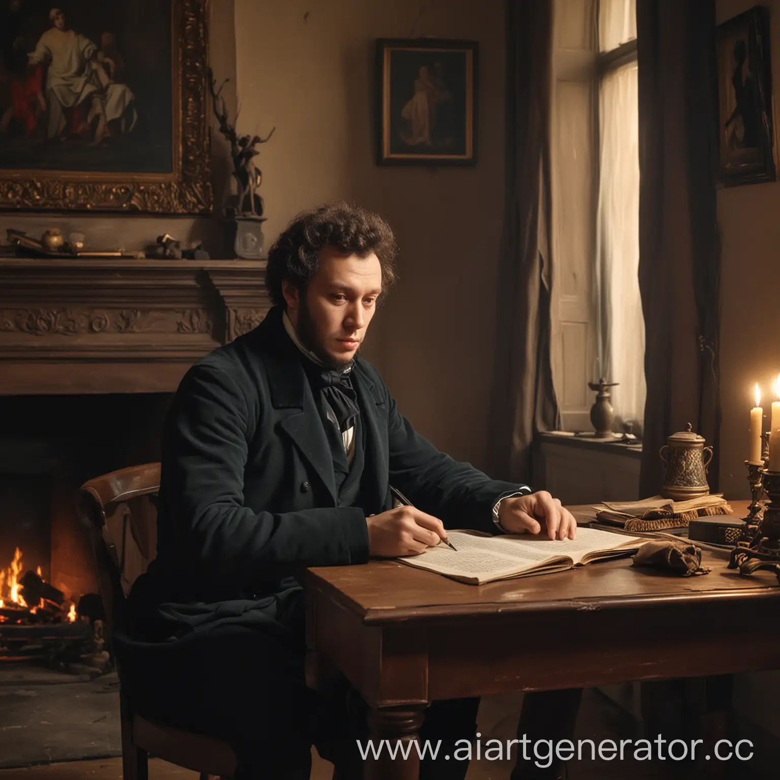 Alexander-Sergeyevich-Pushkin-Composing-by-the-Fireplace