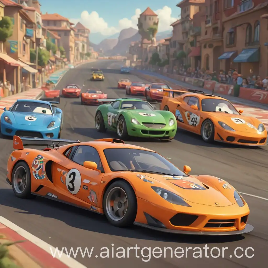 Colorful-Cartoon-Characters-Racing-in-Vibrant-Sports-Cars
