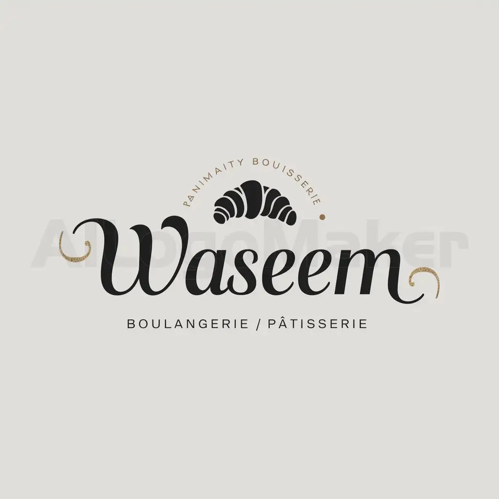 a logo design,with the text "Waseem Boulangerie | Pâtisserie", main symbol:I am in need of a professional and simple vintage logo design for my bakery, Waseem Boulangerie | Pâtisserie. The logo should incorporate a single color, black or grey with specific imagery: Croissant but I prefer to be very simple or the letter m or any of them to be replaced by it,Minimalistic,clear background
