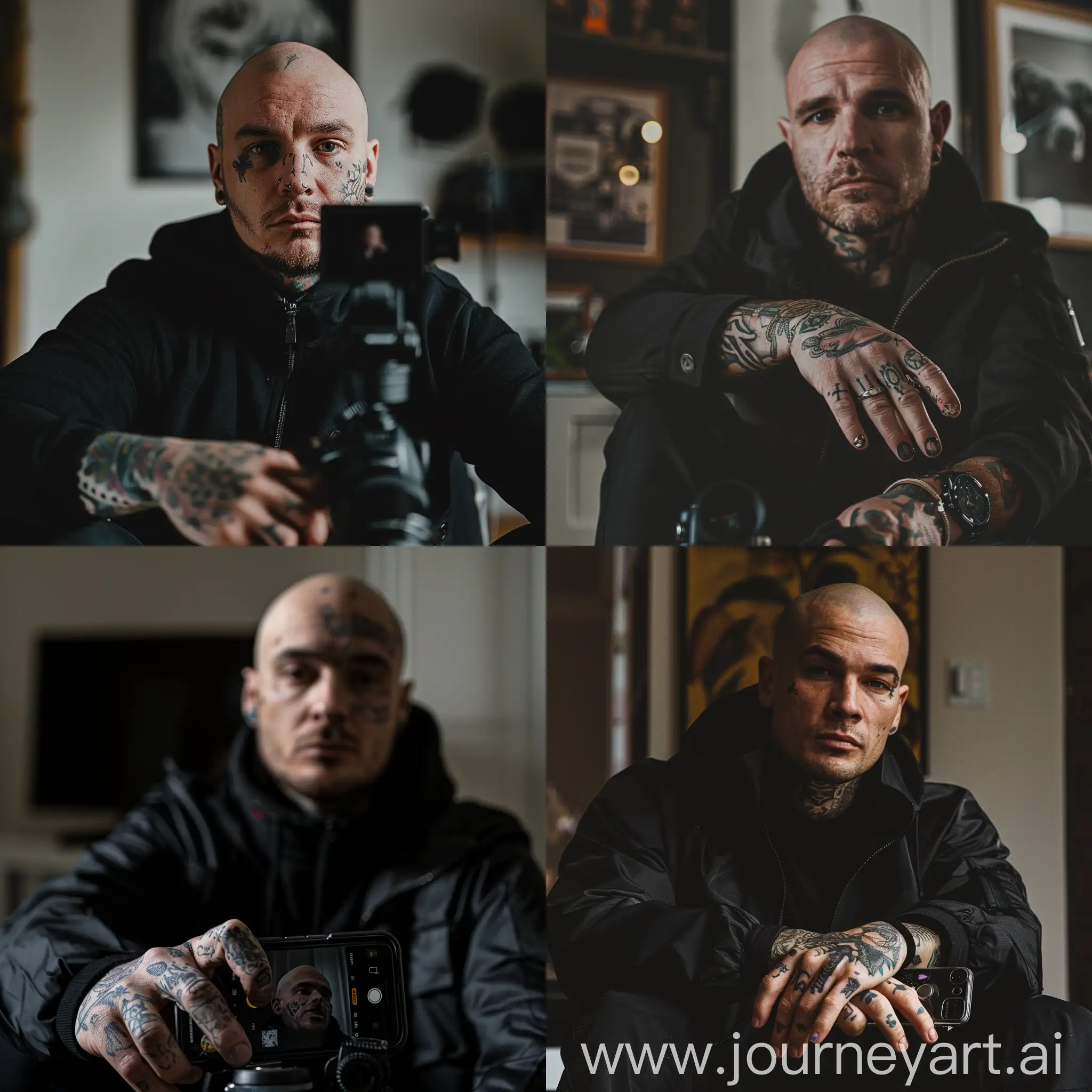 Bald-Man-with-Hand-Tattoos-in-Black-Jacket-Portrait