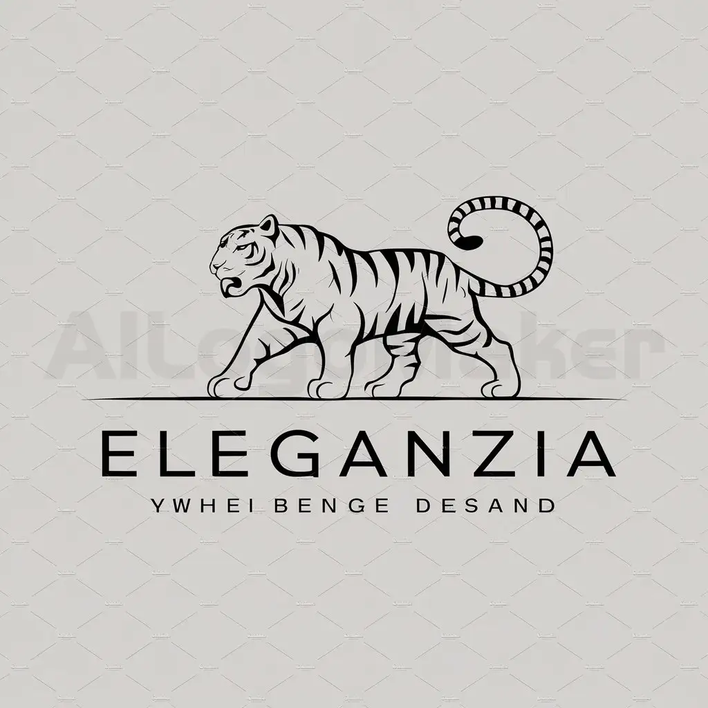 a logo design,with the text "eleganzia", main symbol:tigre de bengala blanco,Moderate,be used in ropa industry,clear background