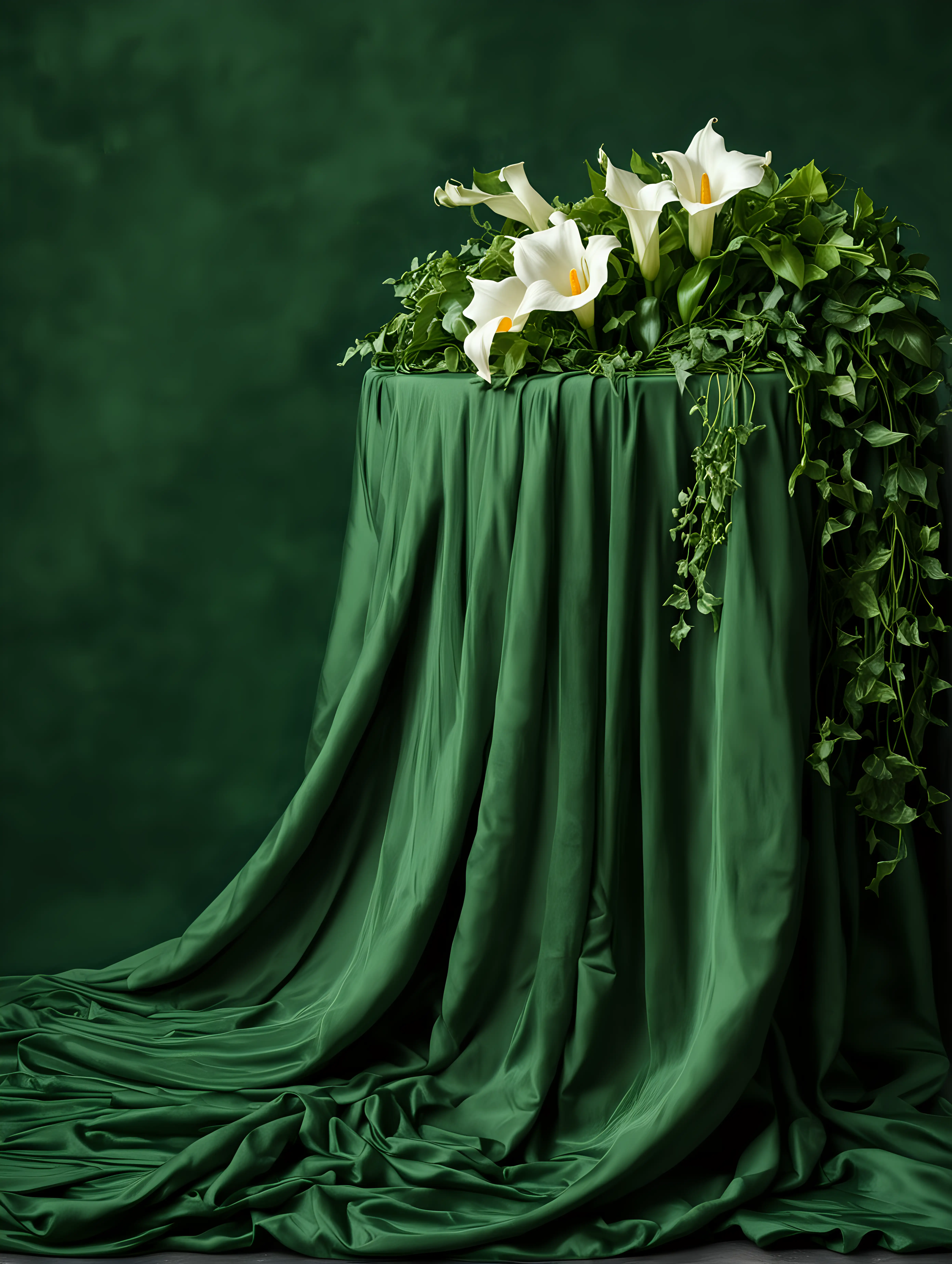 Elegant Green Velvet Background with Callas and Ivy
