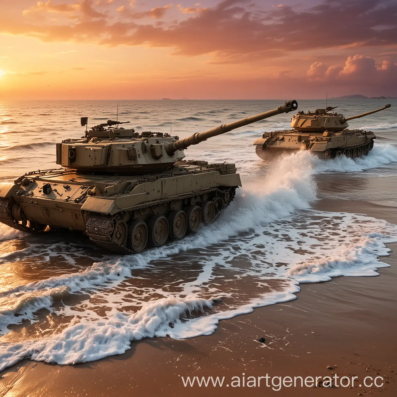 Battle-Tanks-Sunset-Sea-Shore