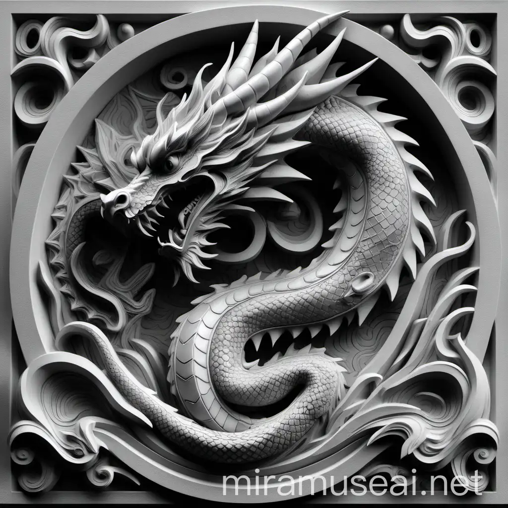Majestic Grayscale Relief Image of Dragon