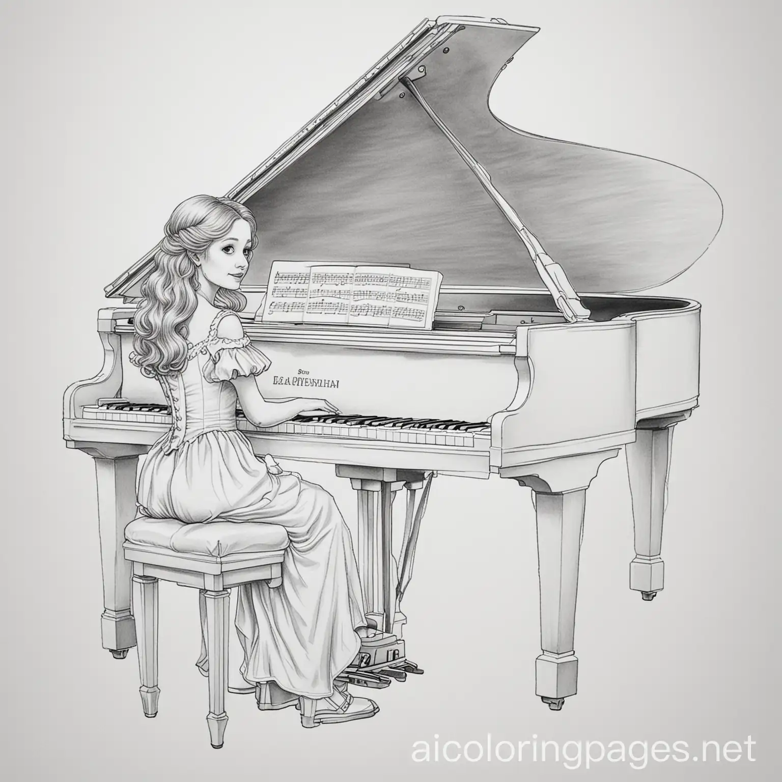 Euphemia Allen
 Piano, Coloring Page, black and white, line art, white background, Simplicity, Ample White Space. The background of the coloring page is plain white to make it easy for young children to color within the lines. The outlines of all the subjects are easy to distinguish, making it simple for kids to color without too much difficulty