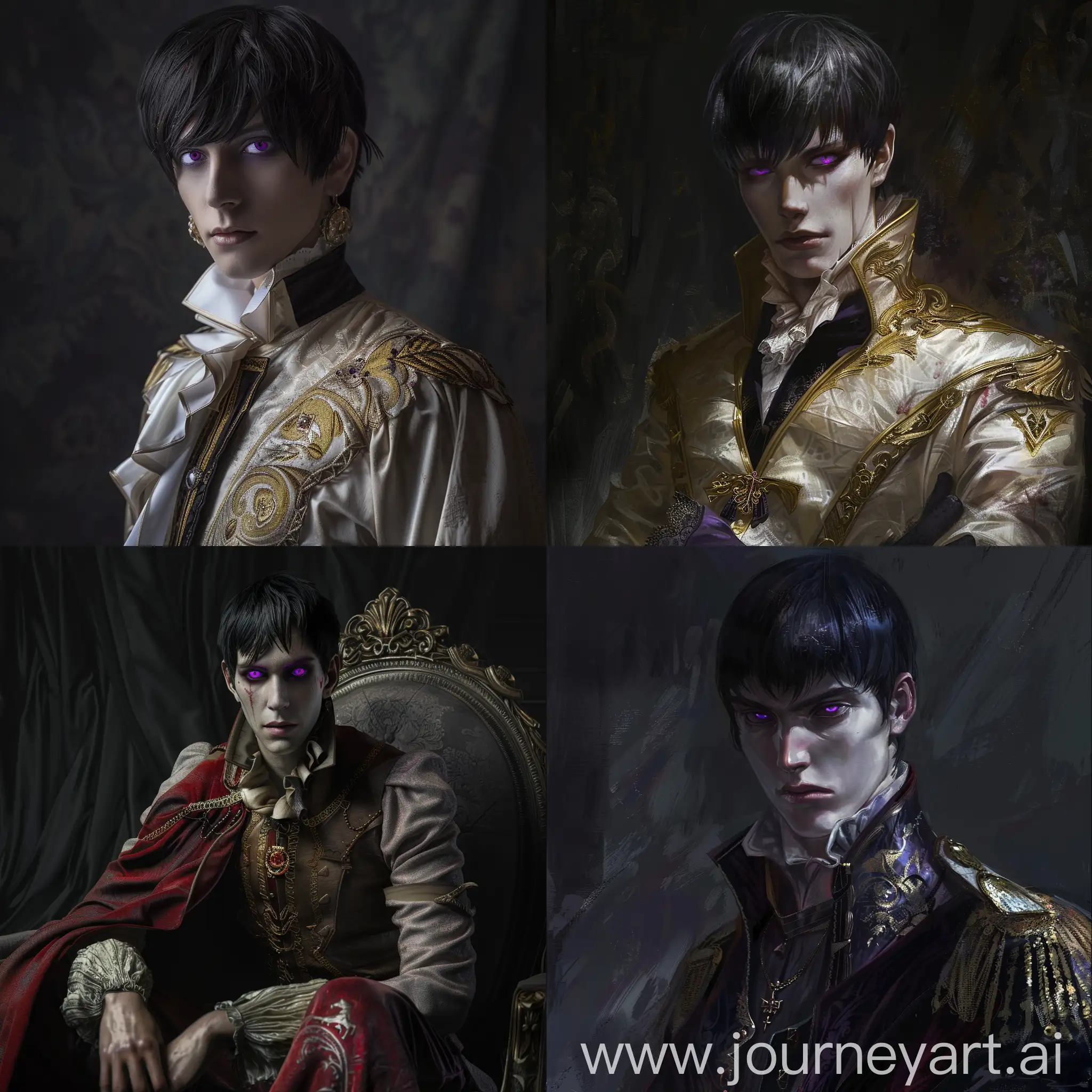 Aristocratic-Man-with-Haughty-Pose-and-Purple-Eyes-on-Dark-Background