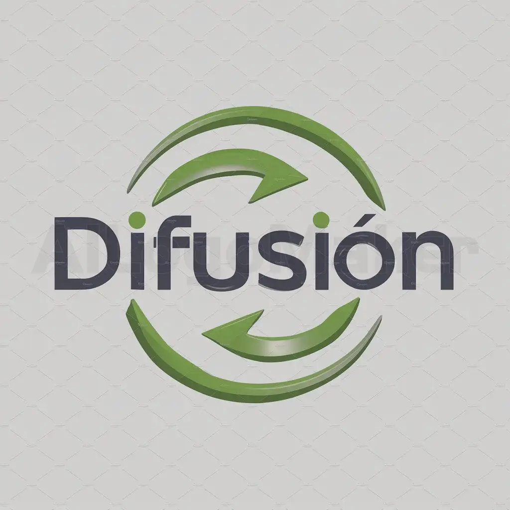 a logo design,with the text "Difusión", main symbol:Circulo con dos flechas verdes opuestas en el sentido de la circunferéncia en su interior,Moderate,be used in Internet industry,clear background