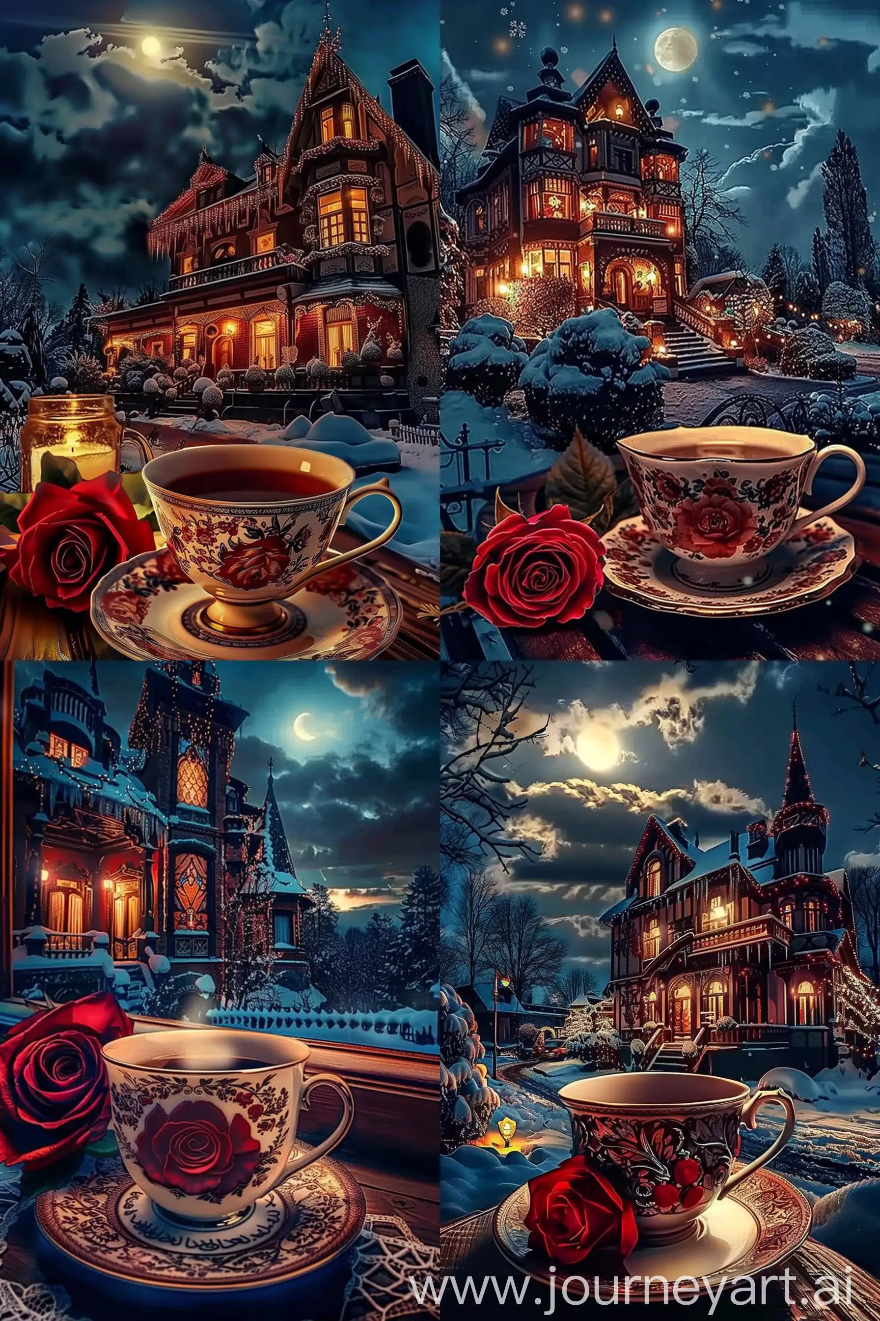 Winter-Night-Tea-Islamic-Castle-and-Rose-Teacup-Composition