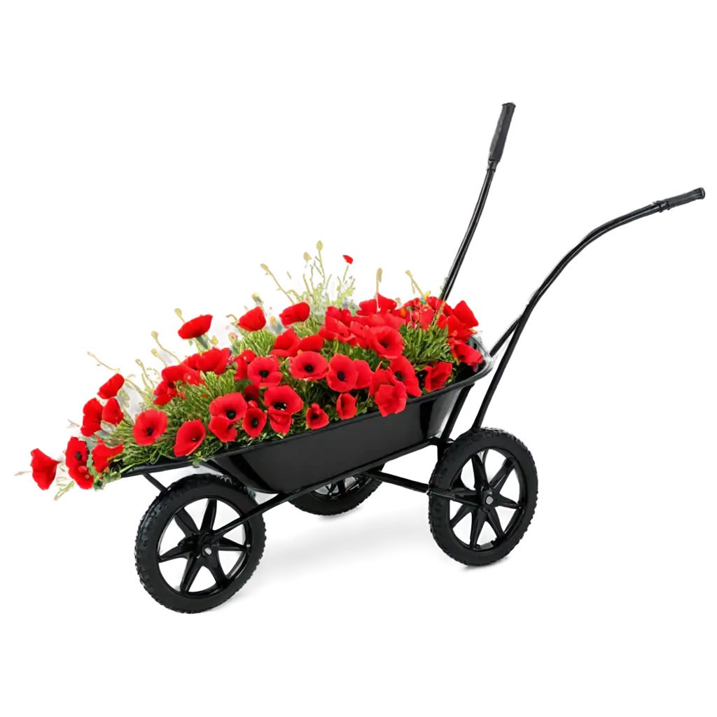 Wheelbarrow colorful petal red Poppys floral Arrangement