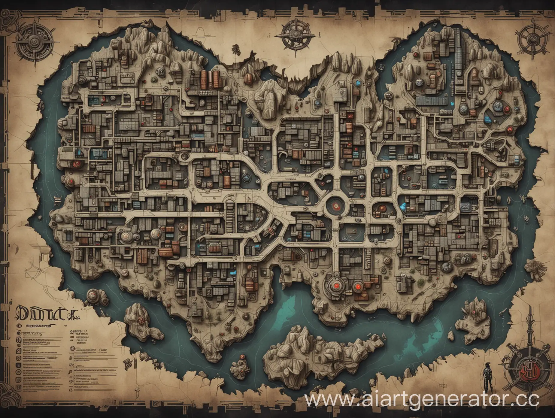 Cyberpunk-Dungeons-and-Dragons-Map-with-Futuristic-Cityscapes-and-Neon-Lighting