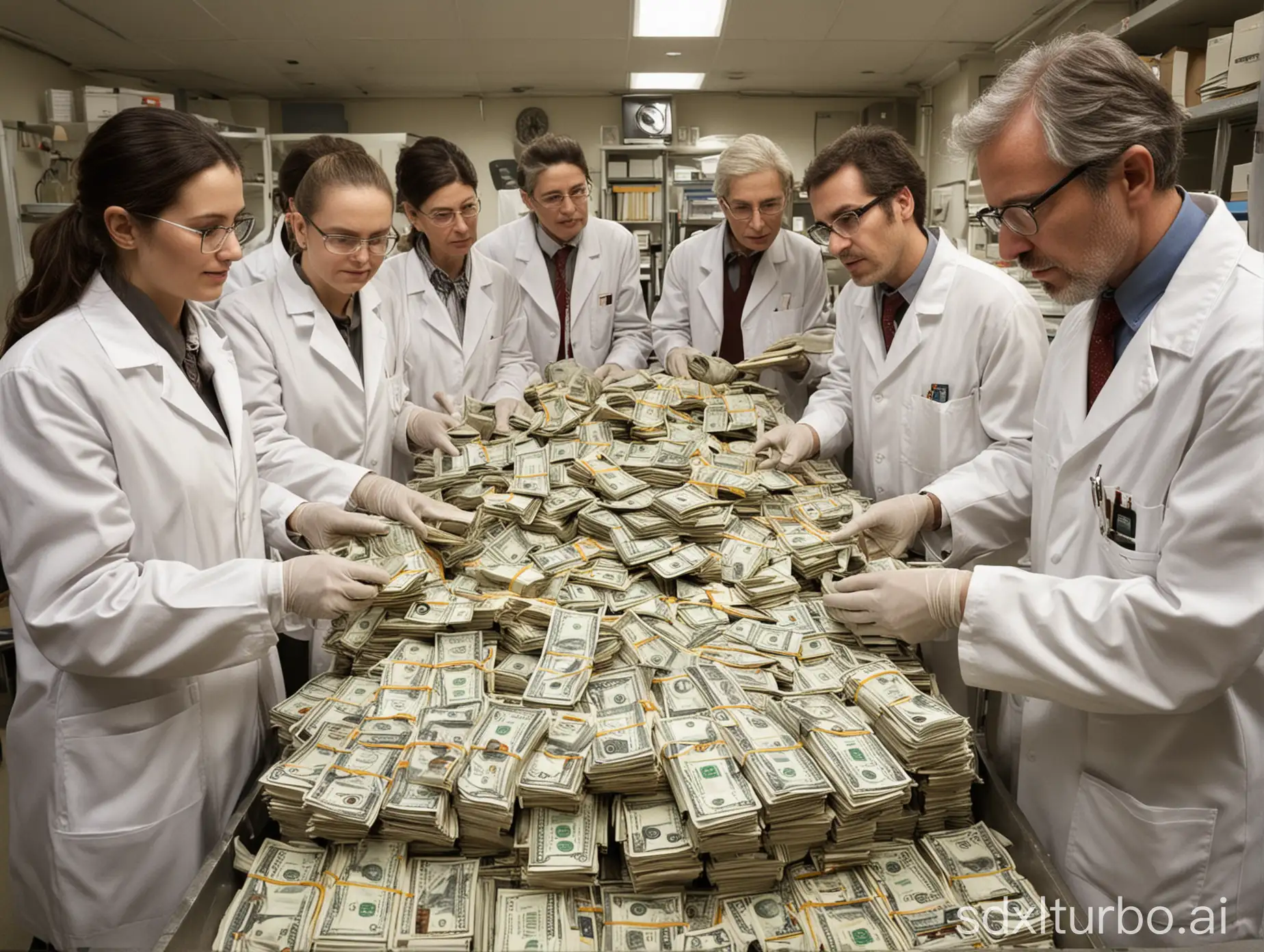 scientists handling a huge amount of money