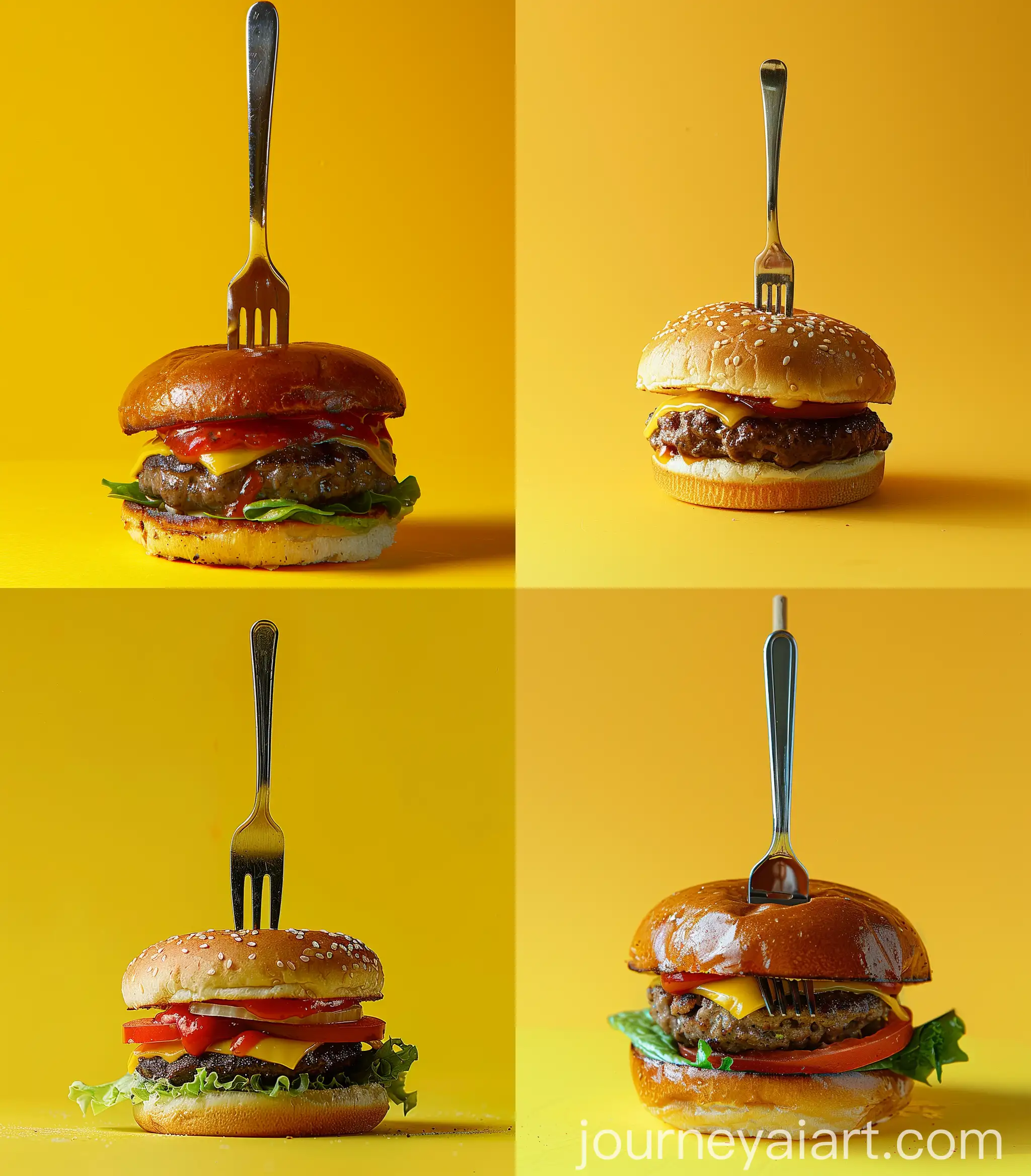 Gourmet-Burger-with-Fork-in-Studio-Setting