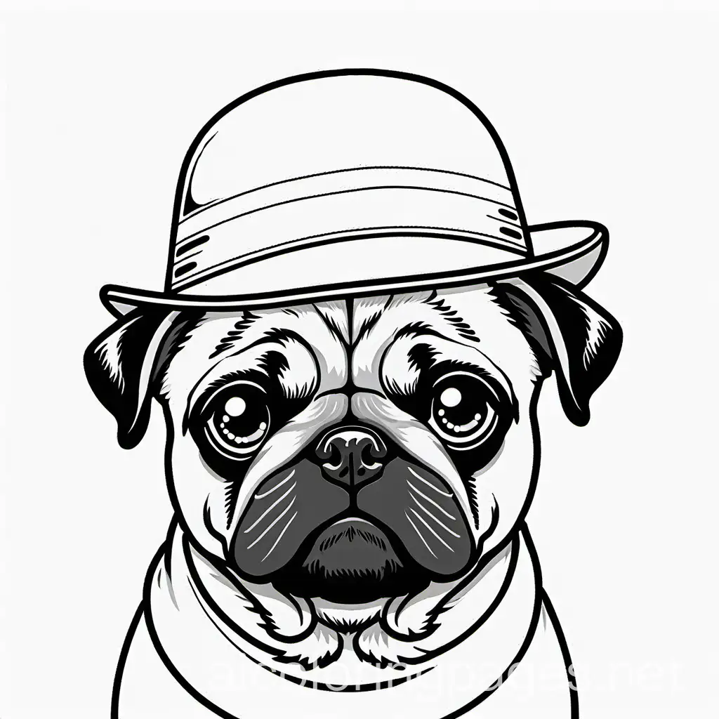 Pug-Wearing-Hat-Coloring-Page-in-Line-Art-Style