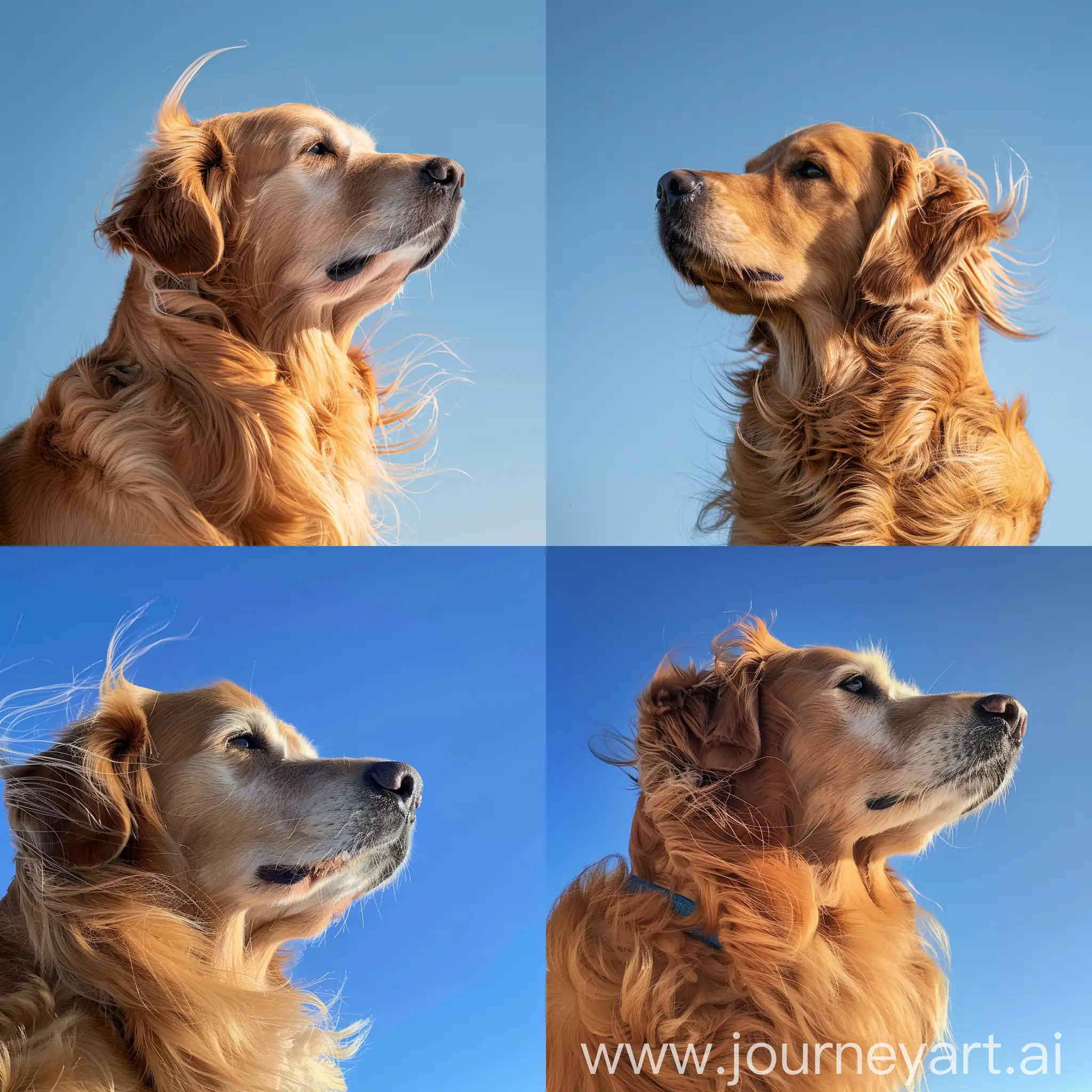 Golden-Retriever-Portrait-in-Windy-Sky